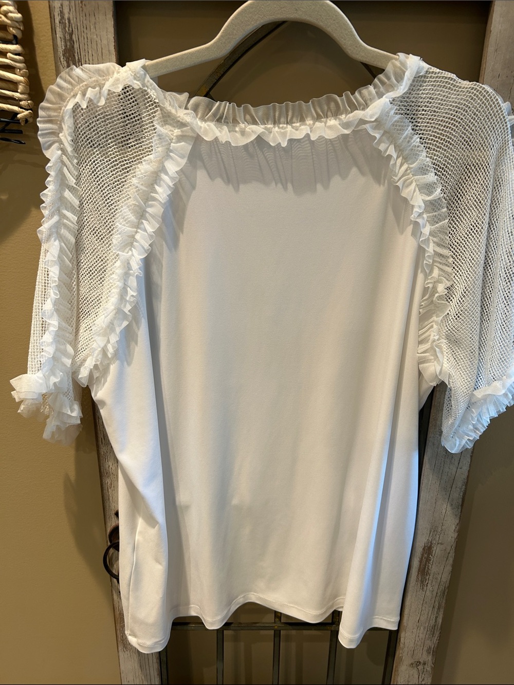 Joseph Ribkoff White Ruffle Mesh-Sleeve Top - Picture 5 of 6